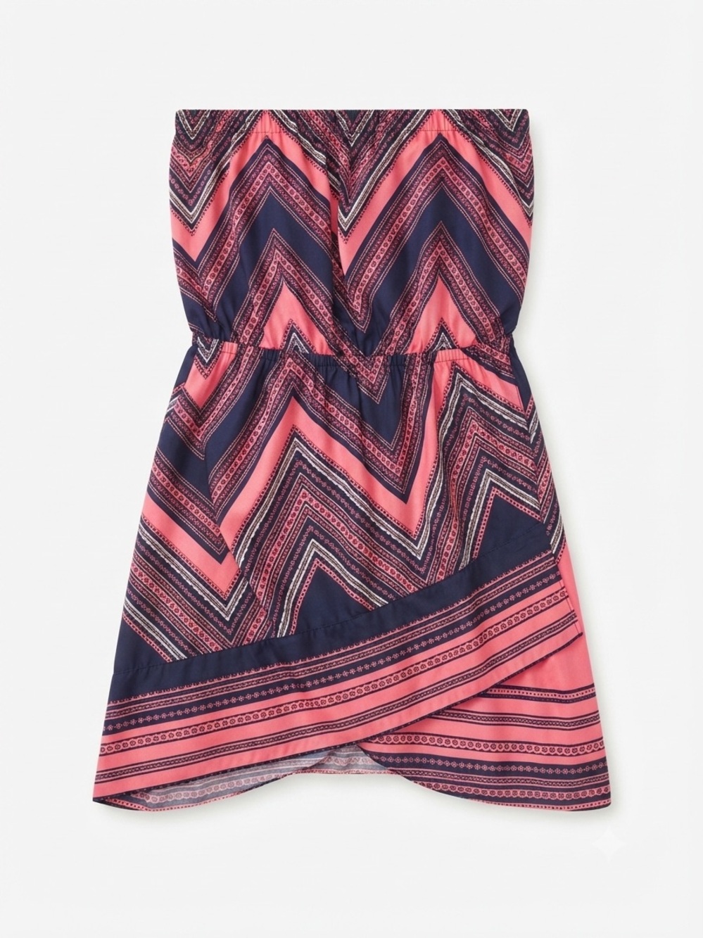 Express Dress Womens XS Pink Blue Chevron Strapless Boho Vacation Summer Mini